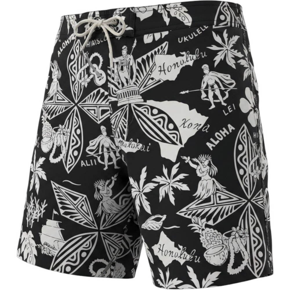 Vtg Polo Ralph Lauren Swim Trunks Mens XXL Black White Hawaiian Map Board Short